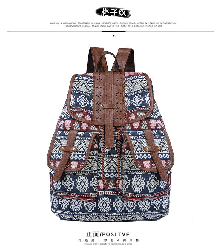 Wholesale Ethnic Style Backpack Canvas Drawstring Small Backpack